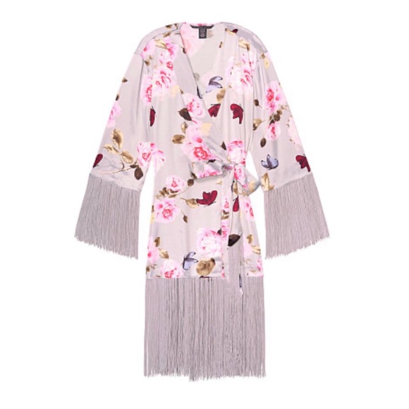 Victorias Secret Fringe Trim Floral Robe & Bra
